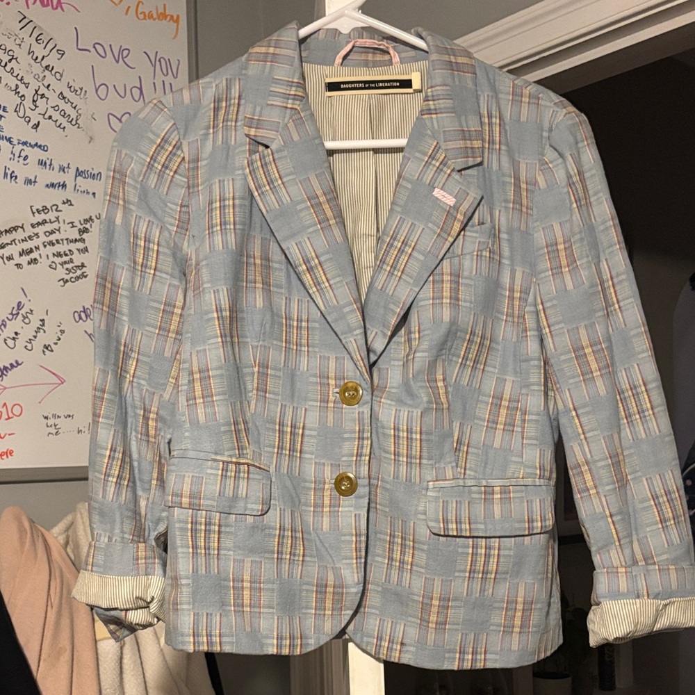 Plaid Blazer with Gold Buttons